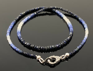 17.5” Genuine Shaded Blue Sapphire Necklace with Pave Diamond Clasp, Natural Sapphire Necklace , 3mm- 4mm , AAA Grade