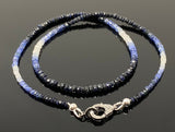 17.5” Genuine Shaded Blue Sapphire Necklace with Pave Diamond Clasp, Natural Sapphire Necklace , 3mm- 4mm , AAA Grade