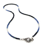 17.5” Genuine Shaded Blue Sapphire Necklace with Pave Diamond Clasp, Natural Sapphire Necklace , 3mm- 4mm , AAA Grade