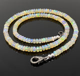 17.5” Genuine Ethiopian Opal Necklace with Pave Diamond Clasp, Natural Ethiopian Opal Necklace , 3.5mm - 4mm, AAA Grade