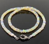 17.5” Genuine Ethiopian Opal Necklace with Pave Diamond Clasp, Natural Ethiopian Opal Necklace , 3.5mm - 4mm, AAA Grade