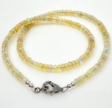 17.5” Genuine Ethiopian Opal Necklace with Pave Diamond Clasp, Natural Ethiopian Opal Necklace , 3.5mm - 4mm, AAA Grade