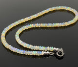 17.5” Genuine Ethiopian Opal Necklace with Pave Diamond Clasp, Natural Ethiopian Opal Necklace , 3.5mm - 4mm, AAA Grade