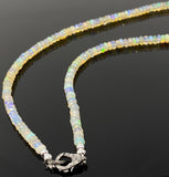 17.5” Genuine Ethiopian Opal Necklace with Pave Diamond Clasp, Natural Ethiopian Opal Necklace , 3.5mm - 4mm, AAA Grade