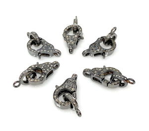 Pave Diamond Clasp, Sterling Silver Lobster Clasp with Diamond Bail, Double Sided Diamonds, 17.5mm x 11mm