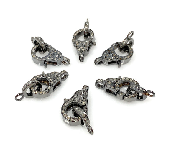 Pave Diamond Clasp, Sterling Silver Lobster Clasp with Diamond Bail, Double Sided Diamonds, 17.5mm x 11mm