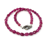 17.25” Genuine Pink Sapphire Necklace with Pave Diamond Clasp, Natural Pink Sapphire Necklace, AAA Grade, Gifts for Her