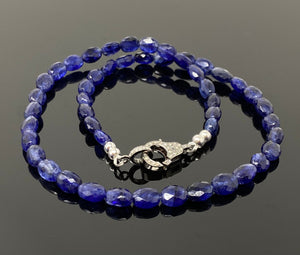 17” Genuine Blue Sapphire Necklace with Pave Diamond Clasp, Natural Blue Sapphire Necklace, AAA Grade, Gifts for Her