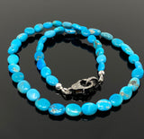17" Genuine Arizona Turquoise Necklace with Pave Diamond Clasp, Spiritual Healing Chakra Necklace, Crystal Jewelry, December Birthstone Gift