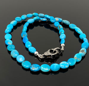 17" Genuine Arizona Turquoise Necklace with Pave Diamond Clasp, Spiritual Healing Chakra Necklace, Crystal Jewelry, December Birthstone Gift