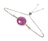 Pink Sapphire Gemstone Bracelet, Sterling Silver Adjustable Bolo Bracelet, Layering Bracelet, Gifts for Her