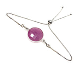 Pink Sapphire Gemstone Bracelet, Sterling Silver Adjustable Bolo Bracelet, Layering Bracelet, Gifts for Her