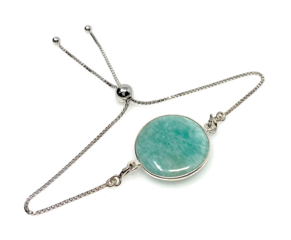 Amazonite Gemstone Bracelet, Sterling Silver Adjustable Bolo Bracelet, AAA Quality Peruvian Amazonite Bracelet, Gifts for Her