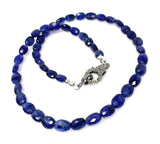 17” Genuine Blue Sapphire Necklace with Pave Diamond Clasp, Natural Blue Sapphire Necklace, AAA Grade, Gifts for Her