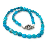 17" Genuine Arizona Turquoise Necklace with Pave Diamond Clasp, Spiritual Healing Chakra Necklace, Crystal Jewelry, December Birthstone Gift