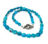 17" Genuine Arizona Turquoise Necklace with Pave Diamond Clasp, Spiritual Healing Chakra Necklace, Crystal Jewelry, December Birthstone Gift