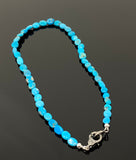 17" Genuine Arizona Turquoise Necklace with Pave Diamond Clasp, Spiritual Healing Chakra Necklace, Crystal Jewelry, December Birthstone Gift