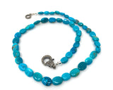 17" Genuine Arizona Turquoise Necklace with Pave Diamond Clasp, Spiritual Healing Chakra Necklace, Crystal Jewelry, December Birthstone Gift