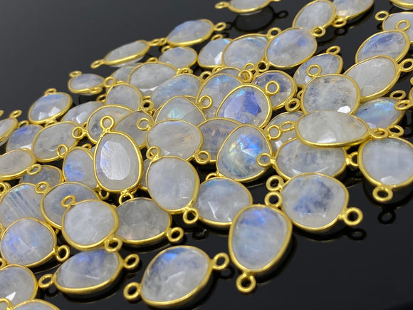 5 Pcs/ 10 Pcs Rainbow Moonstone Connectors, Gemstone Connectors, 14K Gold Plated over Sterling Silver, 17x9mm - 22x14mm