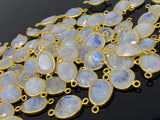 5 Pcs/ 10 Pcs Rainbow Moonstone Connectors, Gemstone Connectors, 14K Gold Plated over Sterling Silver, 17x9mm - 22x14mm