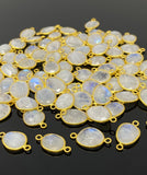 5 Pcs/ 10 Pcs Rainbow Moonstone Connectors, Gemstone Connectors, 14K Gold Plated over Sterling Silver, 17x9mm - 22x14mm