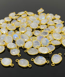 5 Pcs/ 10 Pcs Rainbow Moonstone Connectors, Gemstone Connectors, 14K Gold Plated over Sterling Silver, 17x9mm - 22x14mm