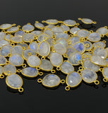 5 Pcs/ 10 Pcs Rainbow Moonstone Connectors, Gemstone Connectors, 14K Gold Plated over Sterling Silver, 17x9mm - 22x14mm