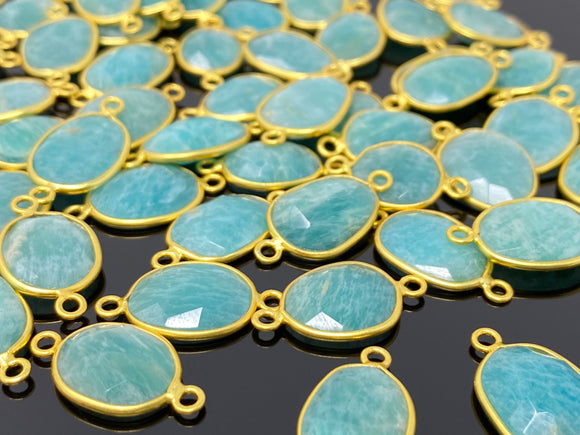 5pcs/10Pcs Natural Amazonite Gemstone Connectors, 14K Gold Plated over Sterling Silver, Jewelry Supplies, 18x11mm - 25x15mm