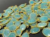 5pcs/10Pcs Natural Amazonite Gemstone Connectors, 14K Gold Plated over Sterling Silver, Jewelry Supplies, 18x11mm - 25x15mm