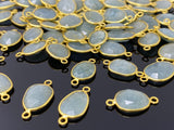 5Pcs/10Pcs Natural Aquamarine Gemstone Connectors, 14K Gold Plated over Sterling Silver, 18x10mm-22x14mm