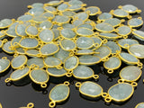 5Pcs/10Pcs Natural Aquamarine Gemstone Connectors, 14K Gold Plated over Sterling Silver, 18x10mm-22x14mm