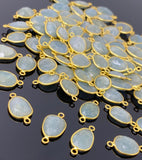 5Pcs/10Pcs Natural Aquamarine Gemstone Connectors, 14K Gold Plated over Sterling Silver, 18x10mm-22x14mm