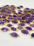 5 Pcs/10 Pcs Amethyst Gemstone Connector, 14K Gold Plated over Sterling Silver, Bulk Wholesale Jewelry Supplies, 18x9mm- 22x14mm