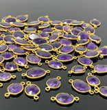 5 Pcs/10 Pcs Amethyst Gemstone Connector, 14K Gold Plated over Sterling Silver, Bulk Wholesale Jewelry Supplies, 18x9mm- 22x14mm