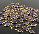 5 Pcs/10 Pcs Amethyst Gemstone Connector, 14K Gold Plated over Sterling Silver, Bulk Wholesale Jewelry Supplies, 18x9mm- 22x14mm