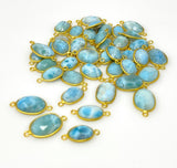 Natural Larimar gemstone connectors displayed on white background for premium jewelry making supplies