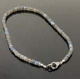 17.5” Natural Labradorite Necklace with Pave Diamond Clasp, Multi Fire Labradorite Necklace, 7mm - 7.5mm, Gifts for Her