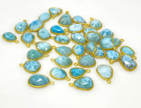 5Pcs/10Pcs Larimar Gemstone Charms, Jewelry Supplies, 14K Gold plated over Silver , Bulk Charms, Bulk Wholesale Charms, 16x10mm - 23x14mm