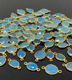 5Pcs/10Pcs Blue Chalcedony Connectors, 14K Gold Plated over Sterling Silver, Bulk Wholesale Jewelry Supplies, 17X9mm- 22x14mm