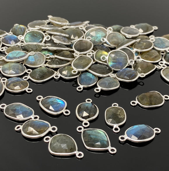 5Pcs /10Pcs Labradorite Connectors, Gemstone Connectors, Silver Connectors, Bulk Wholesale Jewelry Supplies, 19x11mm - 22x13mm