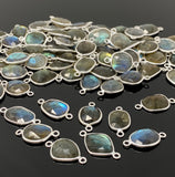 Labradorite Connectors, Gemstone Connectors, Silver Connectors, Bulk Wholesale Jewelry Supplies, 19x11mm - 22x13mm