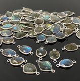 Labradorite Connectors, Gemstone Connectors, Silver Connectors, Bulk Wholesale Jewelry Supplies, 19x11mm - 22x13mm