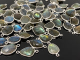 Labradorite Connectors, Gemstone Connectors, Silver Connectors, Bulk Wholesale Jewelry Supplies, 19x11mm - 22x13mm