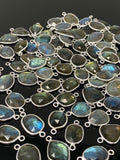 Labradorite Connectors, Gemstone Connectors, Silver Connectors, Bulk Wholesale Jewelry Supplies, 19x11mm - 22x13mm