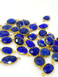 5Pcs/10Pcs Lapis Lazuli Connectors, Gemstone Connectors, 14K Gold Plated over Sterling Silver, Bulk Jewelry Supplies, 20x10mm - 24x15mm