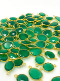 5Pcs/10Pcs Green Onyx Connectors, Gold Plated over Sterling Silver, Bulk Wholesale Jewelry Supplies, 19x11mm -25X15mm