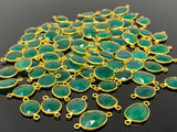 5Pcs/10Pcs Green Onyx Connectors, Gold Plated over Sterling Silver, Bulk Wholesale Jewelry Supplies, 19x11mm -25X15mm