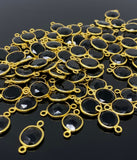 5Pcs/10Pcs Black Onyx Connector, Bezel Connector, Bulk Wholesale Jewelry Supplies, 14K Gold Plated over Sterling Silver, 17X9mm-20X12mm