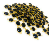 5Pcs/10Pcs Black Onyx Connector, Bezel Connector, Bulk Wholesale Jewelry Supplies, 14K Gold Plated over Sterling Silver, 17X9mm-20X12mm