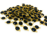 5Pcs/10Pcs Black Onyx Connector, Bezel Connector, Bulk Wholesale Jewelry Supplies, 14K Gold Plated over Sterling Silver, 17X9mm-20X12mm